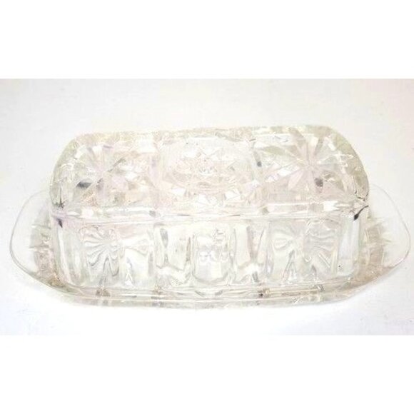 Vintage Anchor Hocking Glass Butter Dish EAPC Prescut Star of David Design 7" - Picture 2 of 11
